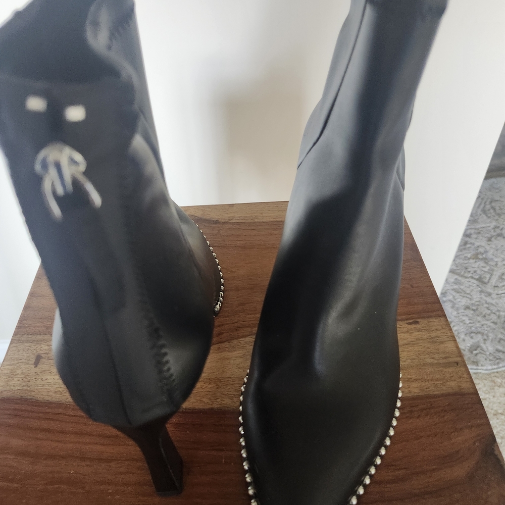 BCBG Black Pointed-Toe Ankle Boots with Stud Trim - Picture 2 of 4